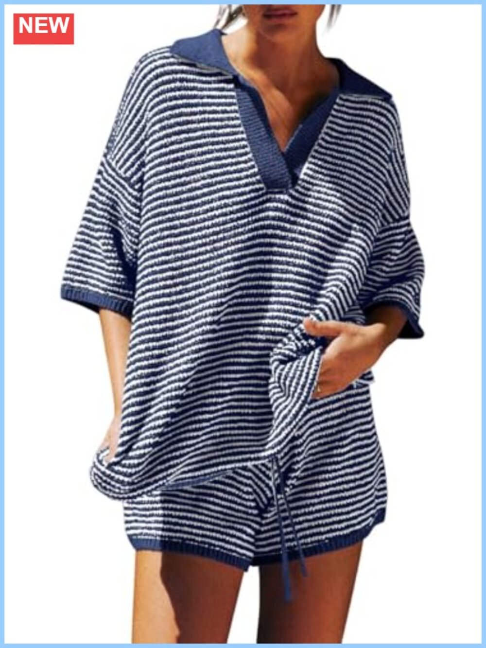 Oversized 2 Piece Lounge Sweater Set with 3/4 Sleeve Top and Shorts, 100%